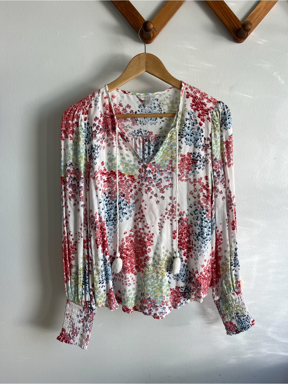 Lucky Brand Top Women Small Floral Blouse Red, Blue, Green Details